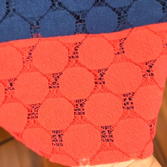 Adrianna Papell Navy Blue & Coral Pink Sheath Dot Retro Mod Dress Size 14 - Picture 5 of 16